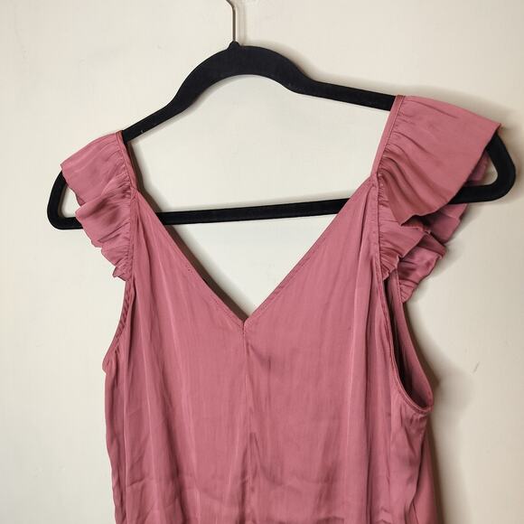 Paige Pink Satin Bodysuit Flutter Sleeve - Picture 9 of 10